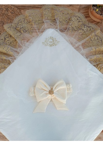 Litaetrend Yenidoğan Piramitland Taşlı Gold Güpür Işleme Bebek Battaniyesi Kundak Ekru fiyatları