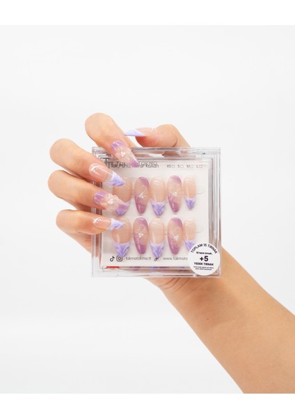 15'li Mor Uzun Badem TT1381 Tekrar Kullanılabilir El Yapımı Protez Takma Tırnak - Mor-S