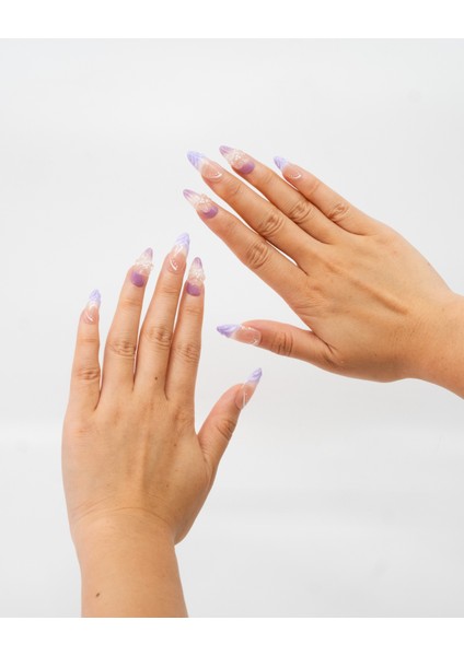 15'li Mor Uzun Badem TT1381 Tekrar Kullanılabilir El Yapımı Protez Takma Tırnak - Mor-S modelleri