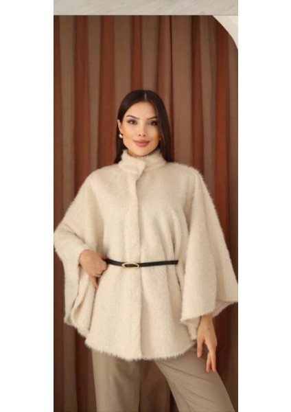 Kadın Önü Çıt Çıt Kapamalı Kemer Detaylı Panço Hırka