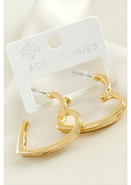 Kalp Çift Sıra Metal Küpe