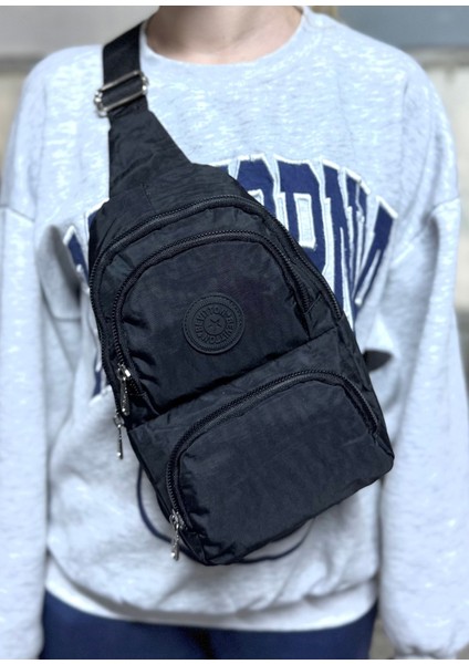 Su Geçirmez Kumaş Siyah Unisex Body Bag Çapraz Omuz Çantası