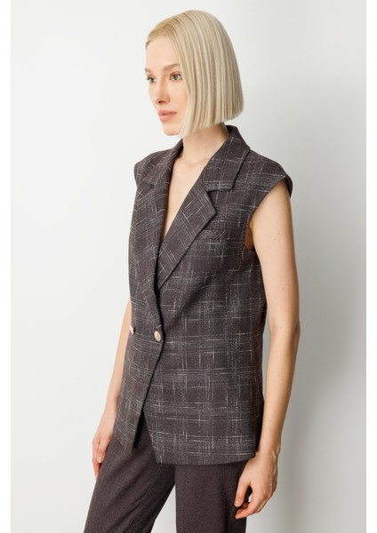 Kadın Kruvaze Yaka Ekoseli Yelek 5177 Bordo fiyatları