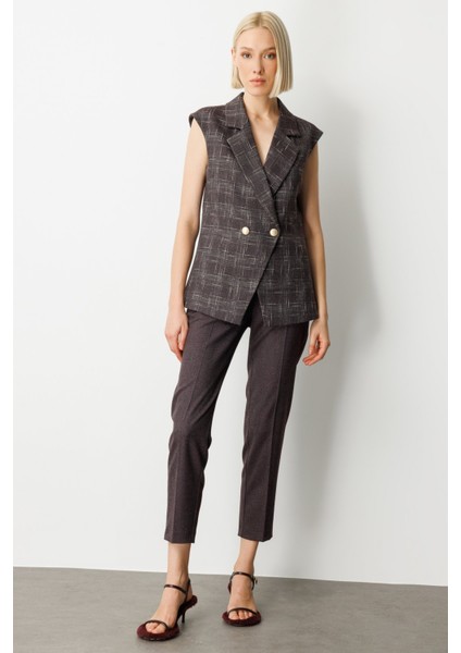 Kadın Kruvaze Yaka Ekoseli Yelek 5177 Bordo modelleri