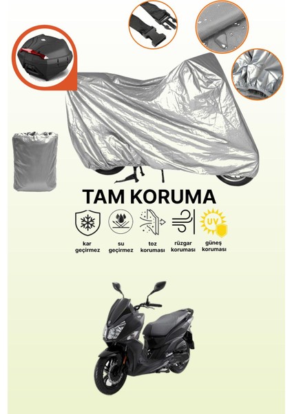 Gri Arka Çanta Uyumlu Sym Jet 14 Uyumlu Motor Brandası, Koruyucu Örtü