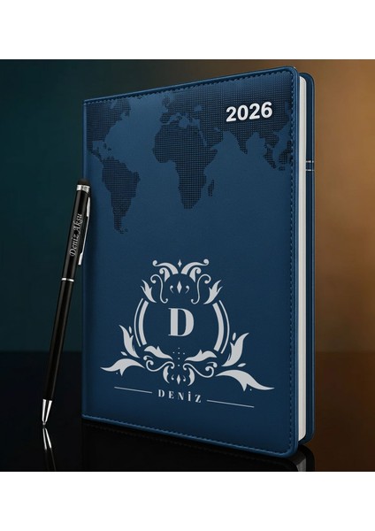 Kişiye Özel Isimli Termo Sert Kapak 2026 Lacivert Ajanda & Kalem -8, Öğretmenler Günü Hediyesi, Yeni Iş Hediyesi