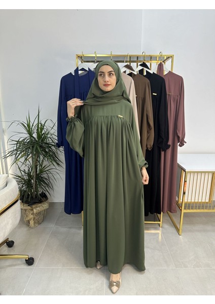 Ferace & Abaya Sufle Esarp ve Üsten Robalı Kemerli Elbise Takım .hac ve Umre Için Uygundur Yeşil fiyatları