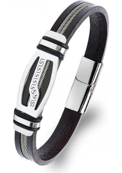 Deri Kordonlu Çelik Halat Erkek Bileklik 9594B17D6