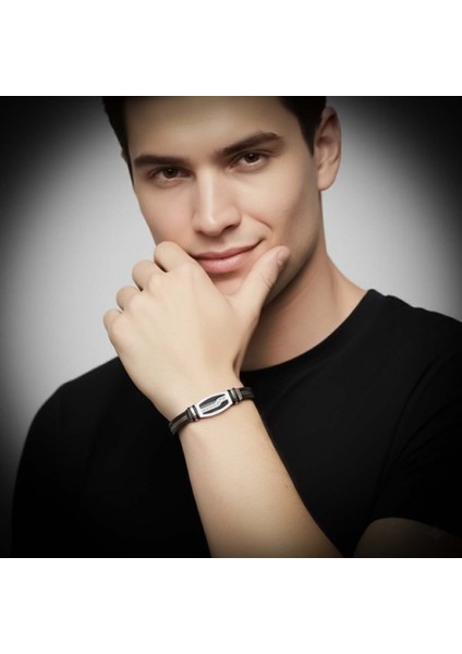 Deri Kordonlu Çelik Halat Erkek Bileklik 9594B17D6 fiyatları