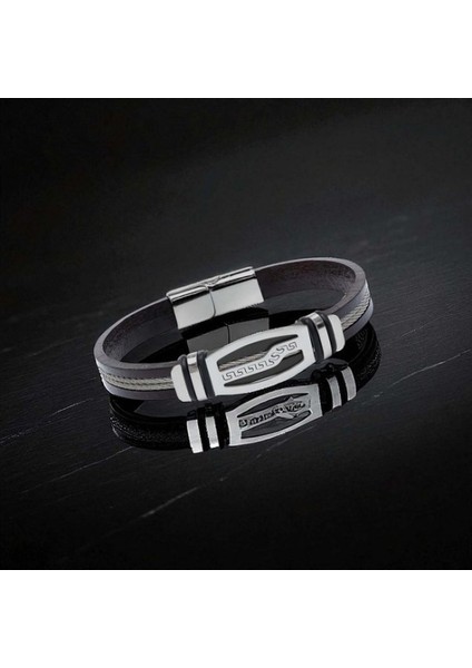 Deri Kordonlu Çelik Halat Erkek Bileklik 9594B17D6 modelleri