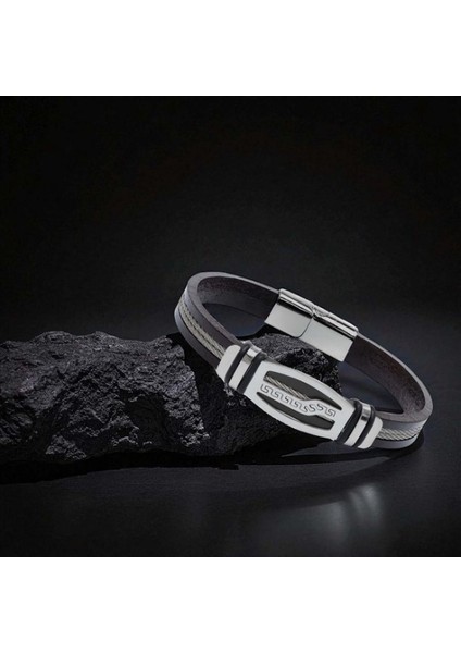 Deri Kordonlu Çelik Halat Erkek Bileklik 9594B17D6 fırsatları