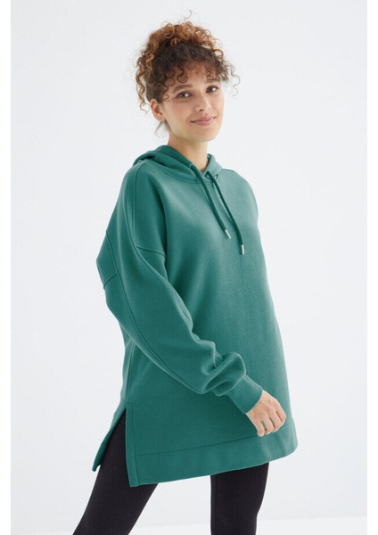 Oversize Kapüşonlu 2li Paket Yaban Gülü-Deniz Yeşili Kadın Tunik Sweatshirt - 97242 fırsatları