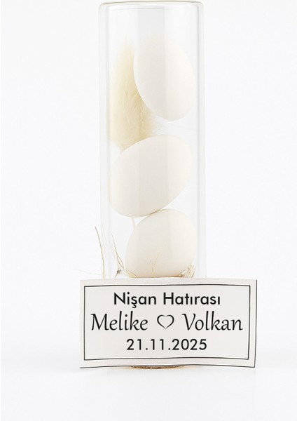 7 cm Cam Tüpte 3 Adet Badem Şekerli Pamuk Otlu Nikah Şekeri & Hediyeliği