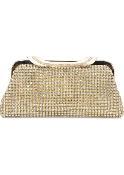 25KC1284 Kadın Taşlı Abiye Çanta Altın