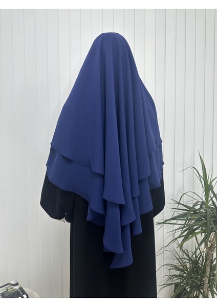 Iki Katlı Hazır Sufle Esarp Medine Ipegi Hac ve Umre Için Uygundur Indigo