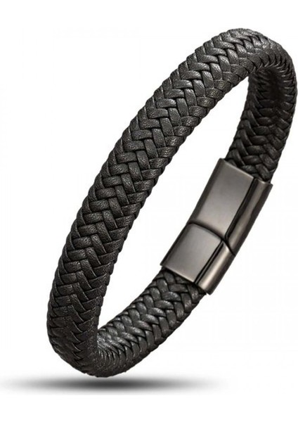 Siyah Deri Örgü Çelik Bileklik 9593B4D4