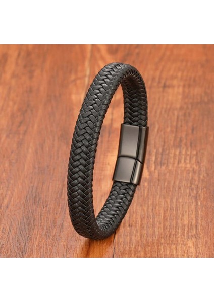 Siyah Deri Örgü Çelik Bileklik 9593B4D4 fiyatları