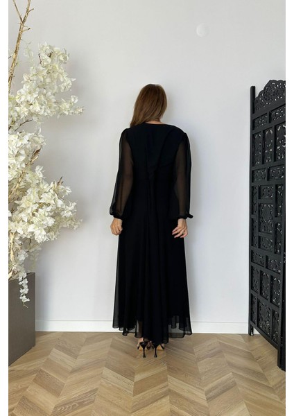 G1594 Payet Detaylı Şifon Abiye Ebise Siyah fiyatları