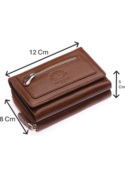 Saxa Kağıt Para ve Bol Kart Bölmeli Hakiki Deri Kadın Kartlık Cüzdan - Fındık
