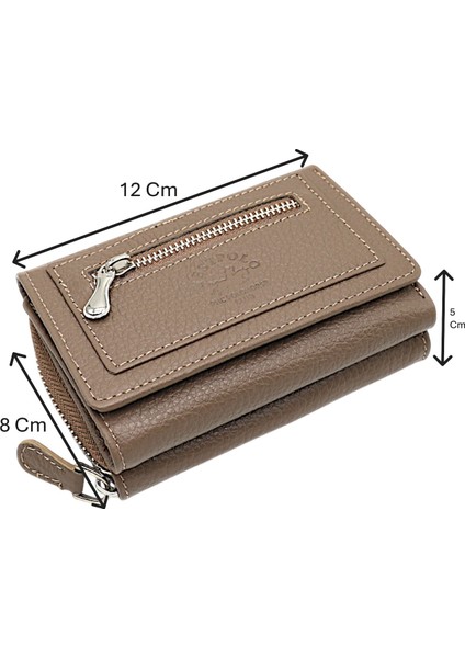 Saxa Kağıt Para ve Bol Kart Bölmeli Hakiki Deri Kadın Kartlık Cüzdan - Kum
