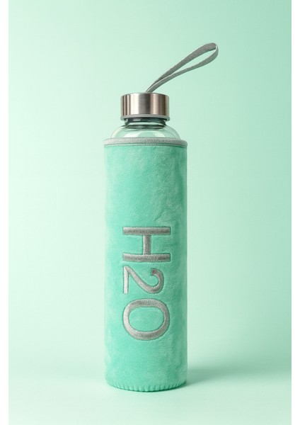 Peluş Kılıflı Cam Matara 600 ml Mint Yeşili