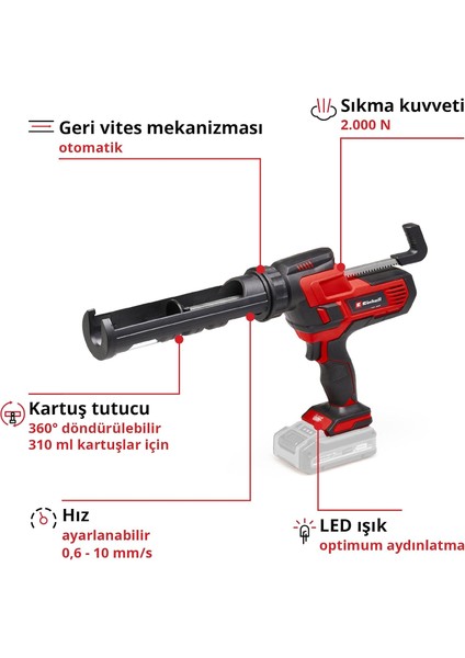 Akülü Silikon Tabancası Te-Sg 18/10 Li-Solo Power X-Change (18 V, 310 ml Kartuşlar Için, 2.0 modelleri