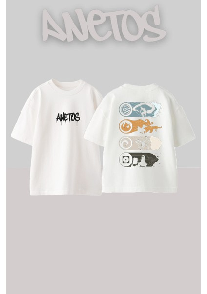 Amblem Tasarım Sırt Baskılı Pamuk Beyaz Oversize T-Shirt