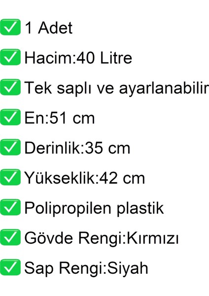 Tekerlekli Plastik Market Alışveriş El Sepeti 40 Litre Kırmızı 1 Adet fiyatları