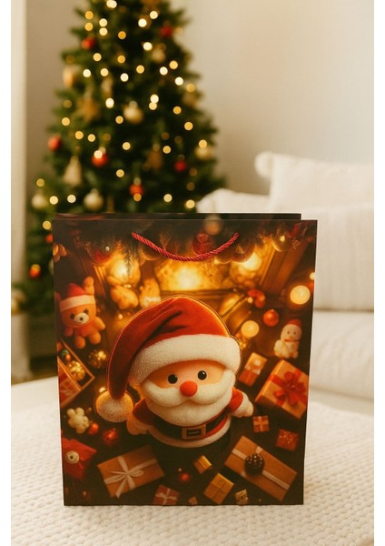 3 Boyutlu Büyük Noel Babalı Yılbaşı Temalı Hediye Paketi & Çanta & Poşet 40*30*12 cm fiyatları