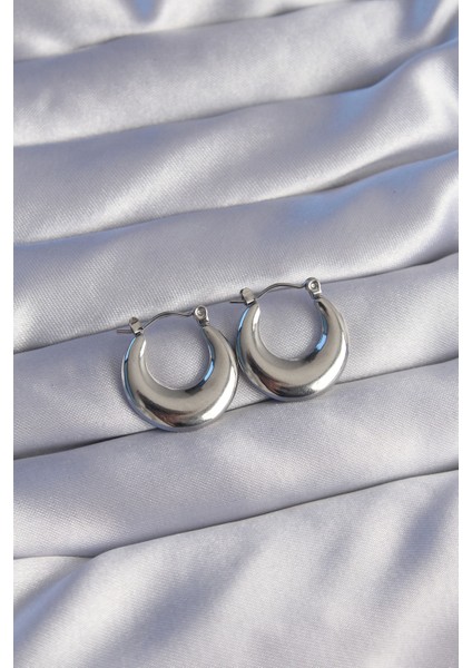 316L Çelik Gümüş Renk Oval Ayna Model Küpe - TJ-BKP9039