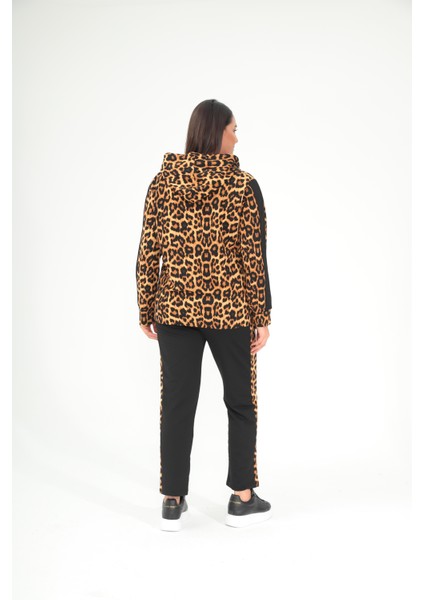 Kadın Büyük Beden Siyah Ön Fermuarlı Leopar Detaylı Eşofman Takım 65N38697 fiyatları