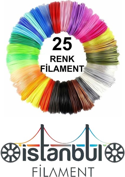 Istanbul Filament Pla 3D Kalem Yazıcı Için 25 Renk (25X5 Metre) 125 Metre Pla Filament