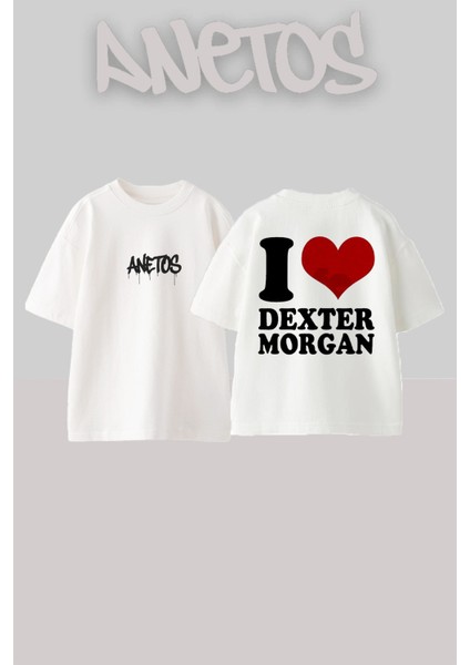 Dexter 4 Tasarım Sırt Baskılı Pamuk Beyaz Oversize T-Shirt
