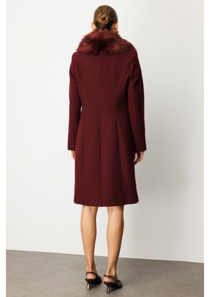 Kadın Yakası Kürklü Kapak Cepli Kaban 6065 Bordo fırsatları