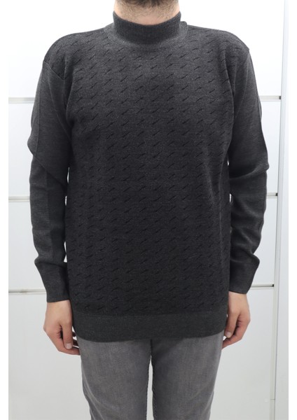 Fistan Store Erkek Desenli Spor Kesim Rahat Kalıp Yarım Balıkçı Yaka Kışlık Yünlü Kazak