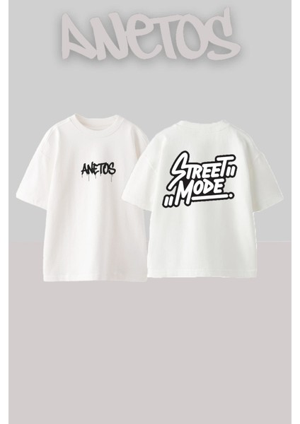Street Mode Tasarım Sırt Baskılı Pamuk Beyaz Oversize T-Shirt