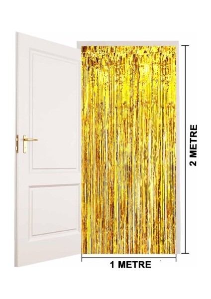 Ekstra Metalize Parlak Saçaklı Arka Fon Perde Gold fiyatları