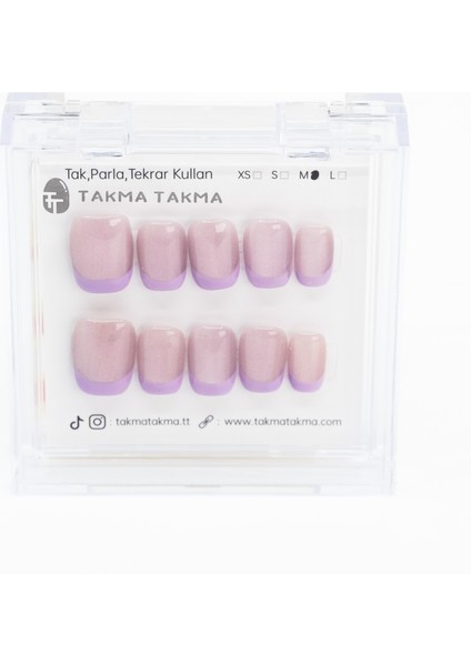10'lu Pembe Kısa Kare TT1211 Tekrar Kullanılabilir El Yapımı Protez Takma Tırnak - Pembe-M fırsatları
