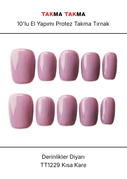 10'lu Gri Kısa Kare TT1229 Tekrar Kullanılabilir El Yapımı Protez Takma Tırnak - Gri-S