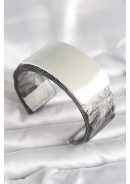 Siyah Mermer Desen Akrilik Plastik Dikdörtgen Plaka Model Vintage Kadın Bilezik - TJ-BB6675