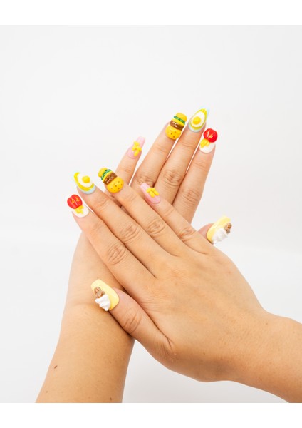 10'lu Renkli Orta Balerin TT1442 Tekrar Kullanılabilir El Yapımı Protez Takma Tırnak - Renkli-M modelleri