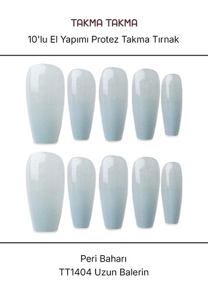 10'lu Mavi Uzun Balerin TT1404 Tekrar Kullanılabilir El Yapımı Protez Takma Tırnak - Mavi-S