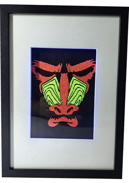 Mandril Maymunu - Uv LED Li Neon Nakış Işlemeli 21X30 cm modelleri