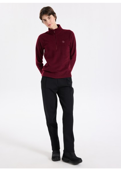 D5WL-SWT3302 Bordo Fermuarlı Yaka Basic Düz Kadın Polar Sweatshırt fiyatları