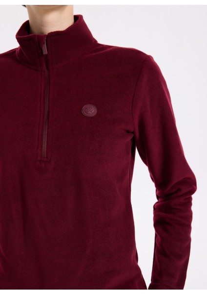 D5WL-SWT3302 Bordo Fermuarlı Yaka Basic Düz Kadın Polar Sweatshırt fırsatları
