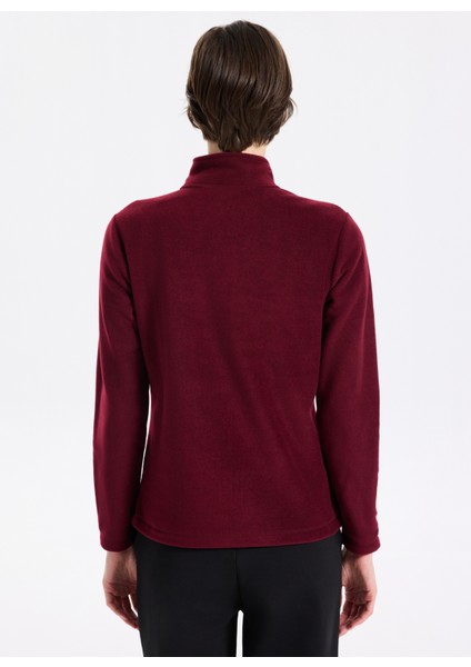 D5WL-SWT3302 Bordo Fermuarlı Yaka Basic Düz Kadın Polar Sweatshırt indirimleri