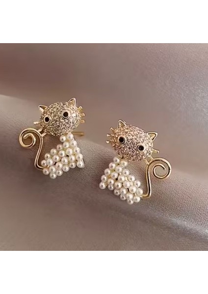 Taşlı Kedi Küpeler, Şık, Gözalıcı