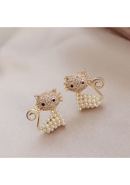 Taşlı Kedi Küpeler, Şık, Gözalıcı fiyatları