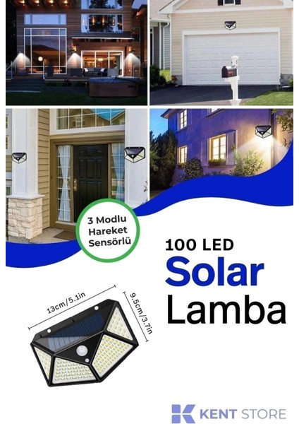 100 LED Solar Lamba Güneş Enerjili Hareket Sensörlü Bahçe Aydınlatma fiyatları