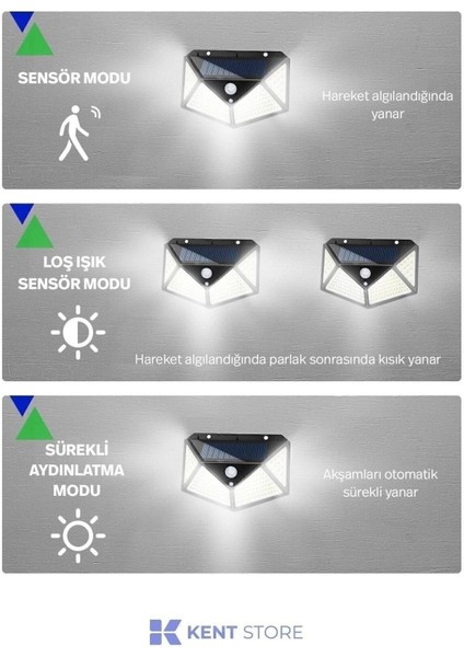 100 LED Solar Lamba Güneş Enerjili Hareket Sensörlü Bahçe Aydınlatma modelleri